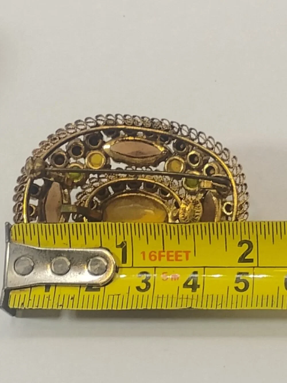 Vintage Brooch Pin SIGNED AUSTRIA Glass Rhinestone Gold tone Retro Jewelry